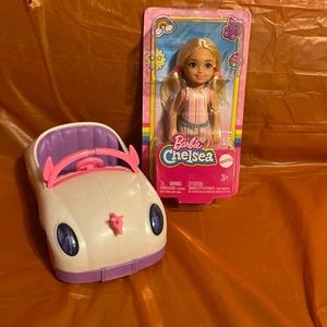 Barbie Chelsea doll (new in package) and unicorn car (used)
